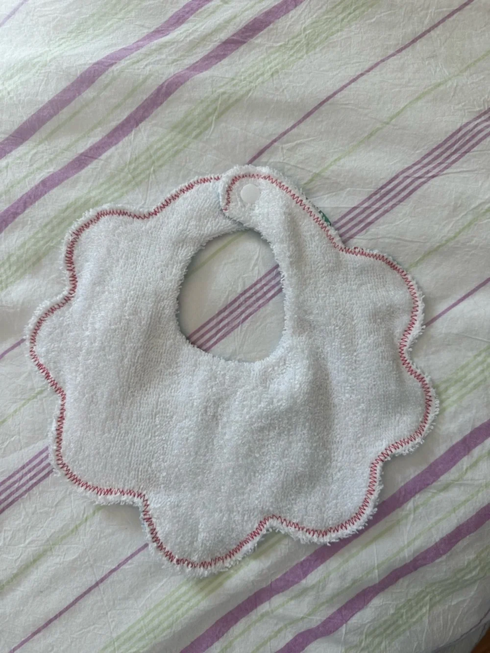 Baby Floral Scallop Bib in Light Blue with Sweet Treat Print